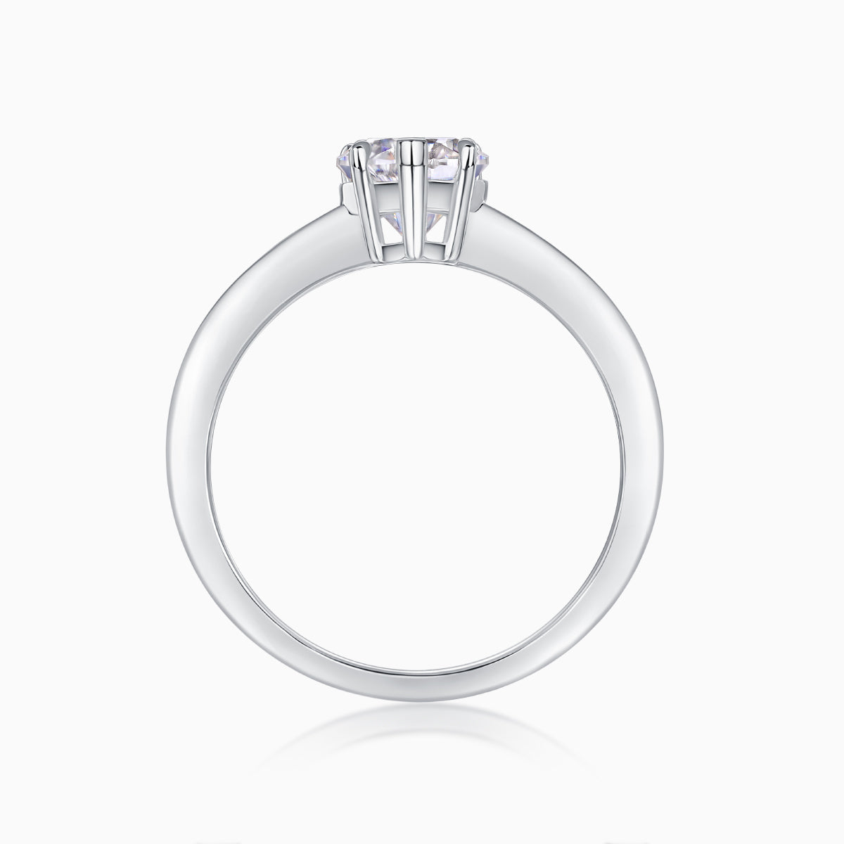 Heart-cut moissanite solitaire ring, prong setting detail in white gold vermeil