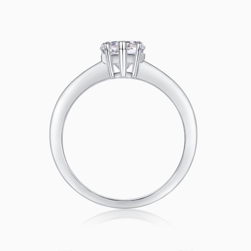 Heart-cut moissanite solitaire ring, prong setting detail in white gold vermeil