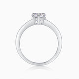 Heart-cut moissanite solitaire ring, prong setting detail in white gold vermeil