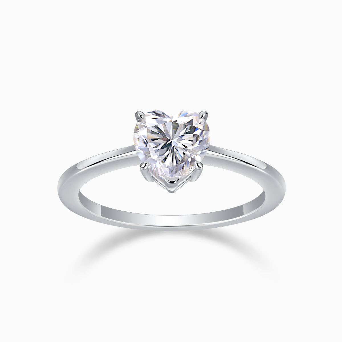 Heart-cut moissanite solitaire engagement ring, white gold vermeil, heart-shaped prong setting