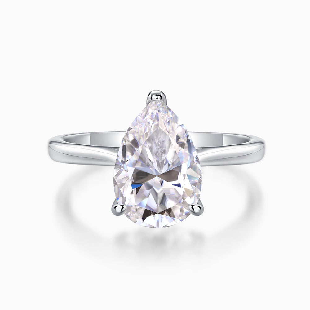 4.0ct pear-cut solitaire moissanite ring in white gold vermeil with four-prong setting