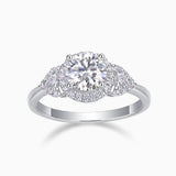 Round moissanite halo engagement ring, white gold vermeil with pavé accents
