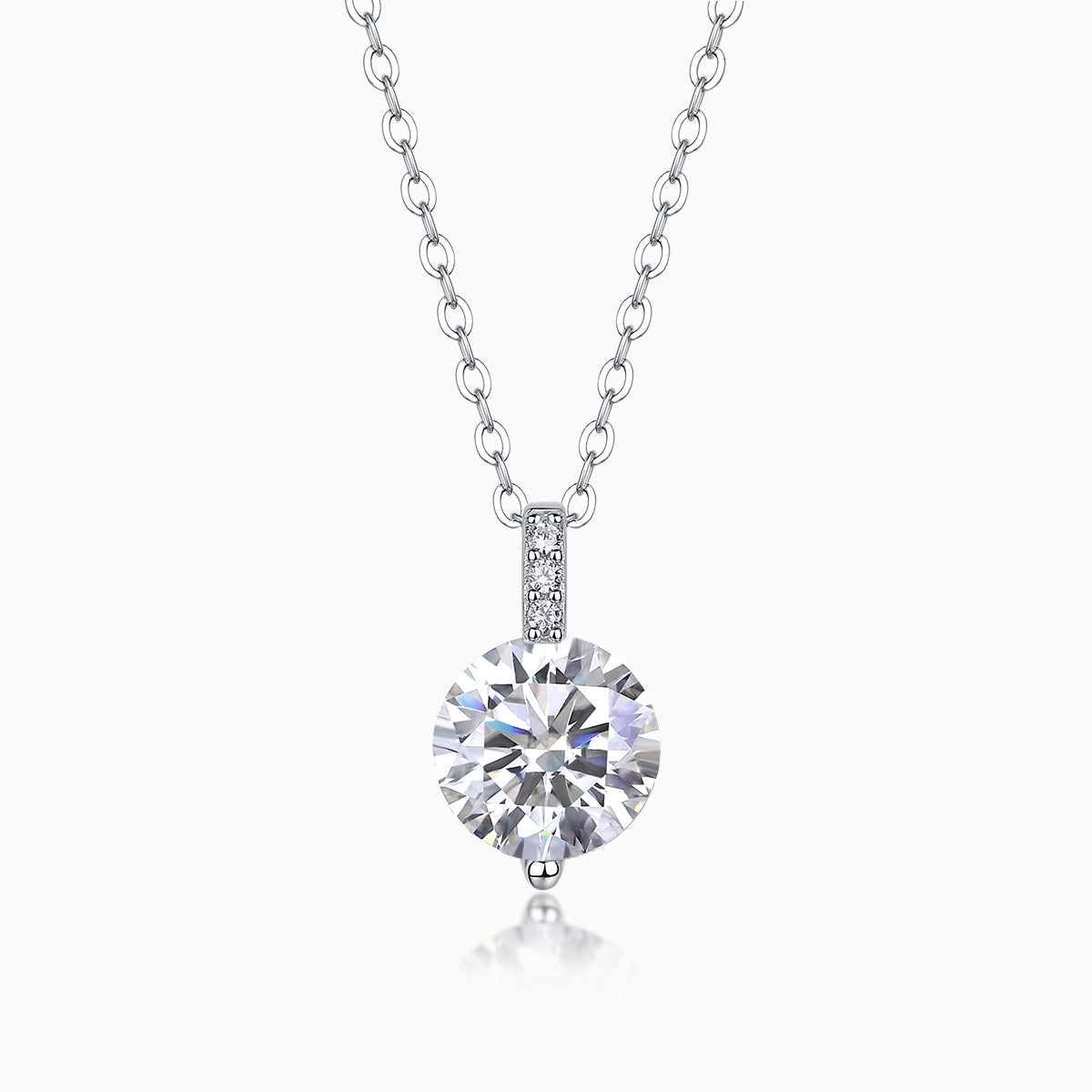 3ct round moissanite solitaire pendant, pavé bail, white gold vermeil