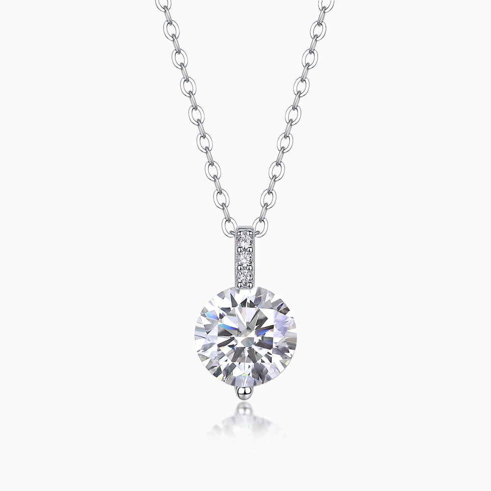 3ct round moissanite solitaire pendant, pavé bail, white gold vermeil