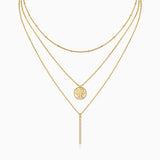 Layered coin-and-bar necklace set, yellow gold vermeil tone, three chains