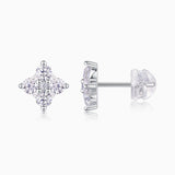 Moissanite cluster stud earrings with post and hinged back, white gold vermeil