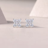 Square-like moissanite cluster stud earrings with four sparkling stones