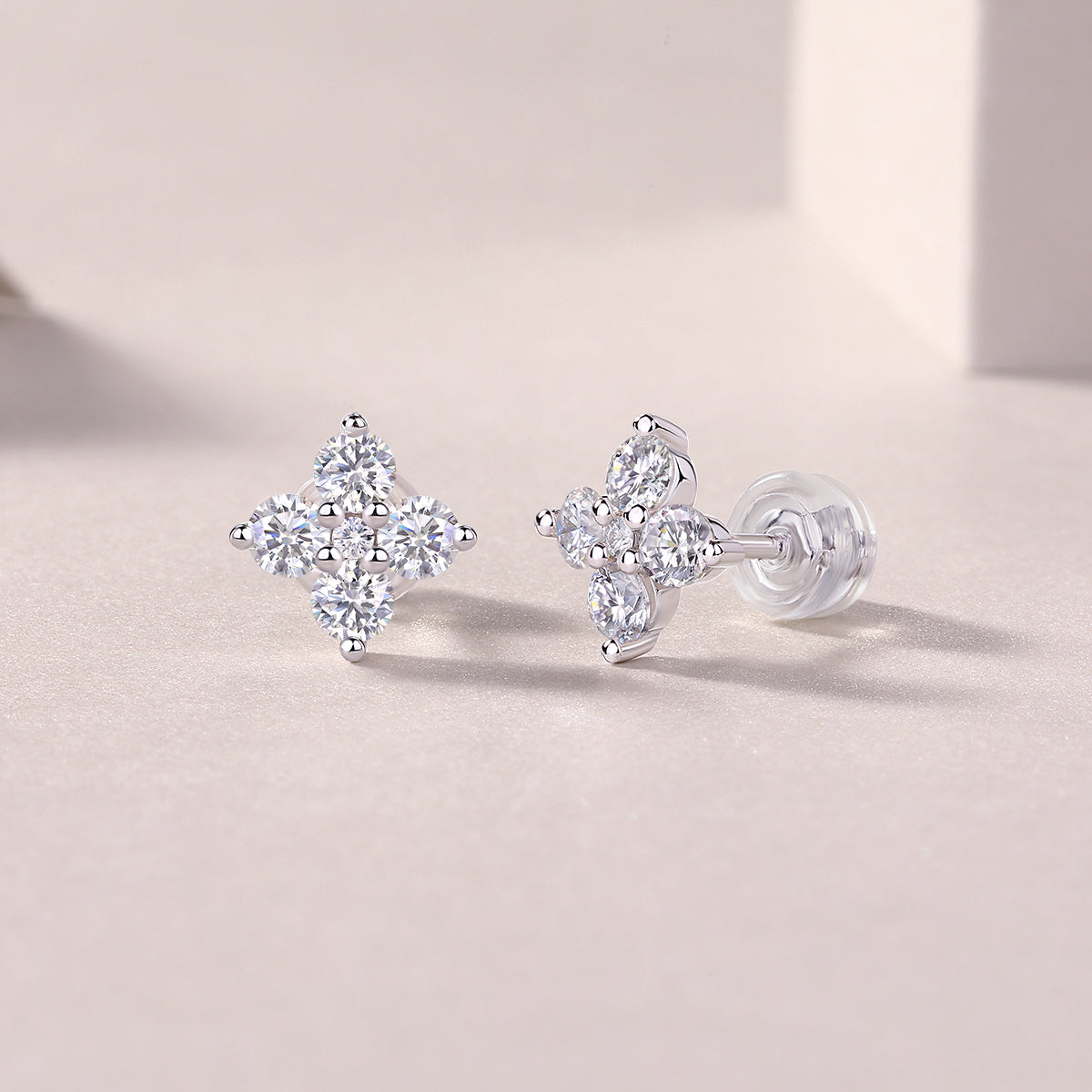 Moissanite cluster stud earrings side view with butterfly back