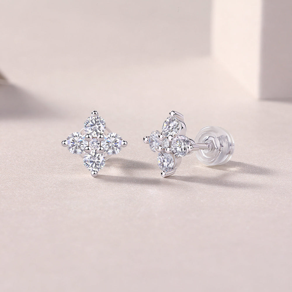 Moissanite cluster stud earrings side view with butterfly back