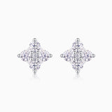 Moissanite stud earrings with four-stone cluster in white gold vermeil setting