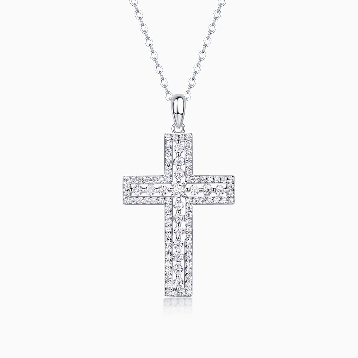 Pavé cross pendant necklace, white gold vermeil, sparkling stone cross pendant
