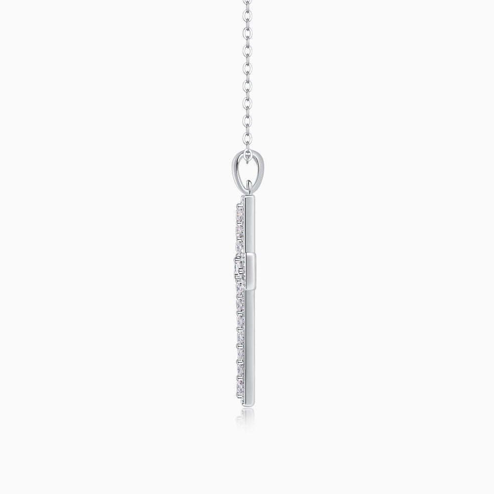 White gold vermeil pendant with pavé cross detail and oval bail on a chain