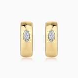 Set of chunky huggie hoop earrings, yellow gold vermeil with marquise moissanite