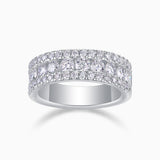 Triple Row Half Eternity Moissanite band in white gold vermeil, three rows of round stones