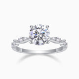 Round twist moissanite engagement ring, white gold plated, prong-set round center stone