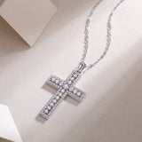White gold vermeil pavé cross pendant with detailed stone pattern and bail top