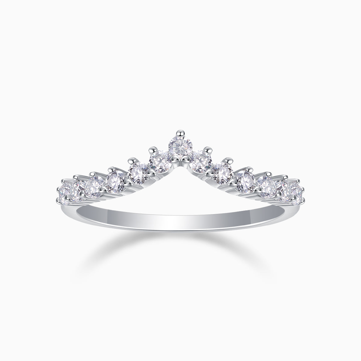 Curved Moissanite Pavé Band in white gold vermeil, arched ring with round pavé stones