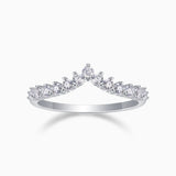 Curved Moissanite Pavé Band in white gold vermeil, arched ring with round pavé stones