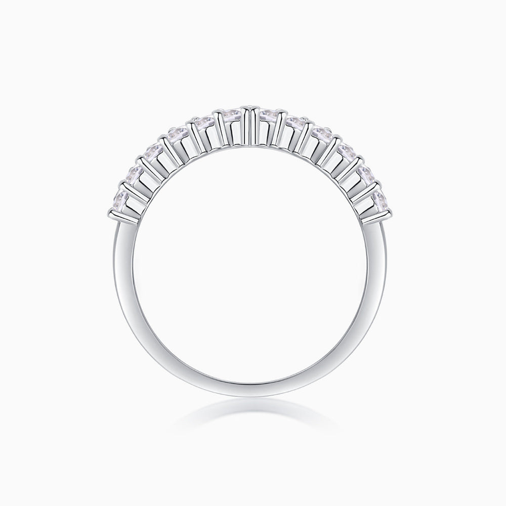 Curved Moissanite Pavé Band, top view with pavé stones set along the curved rim