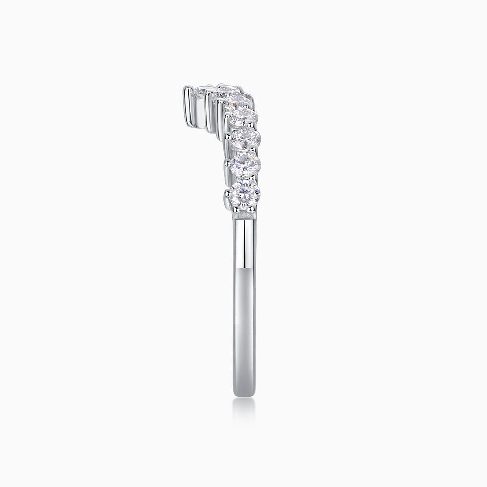 Curved Moissanite Pavé Band, side view showing stacked round pavé stones in prongs
