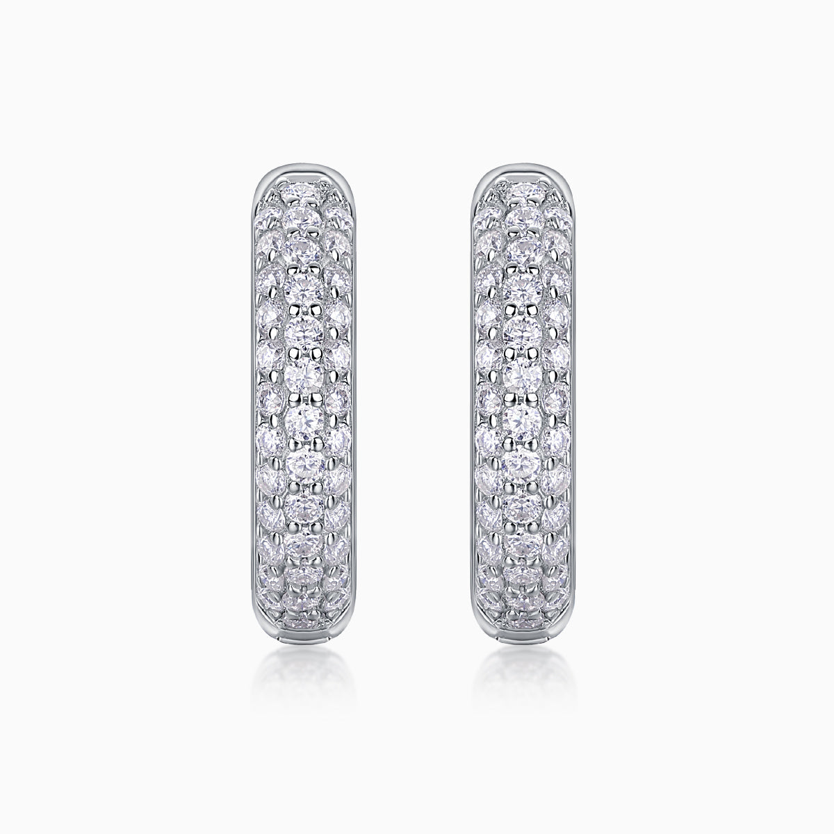 Triple row pavé moissanite huggie hoops pair—white gold vermeil