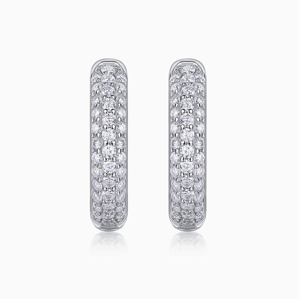Triple row pavé moissanite huggie hoops pair—white gold vermeil