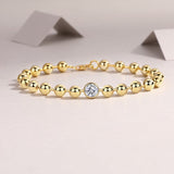 Moissanite bezel bubble ball bracelet, gold bead chain with bezel-set round stone