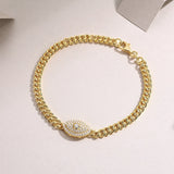 Cuban link bracelet with evil-eye oval pendant in yellow gold vermeil, clasp
