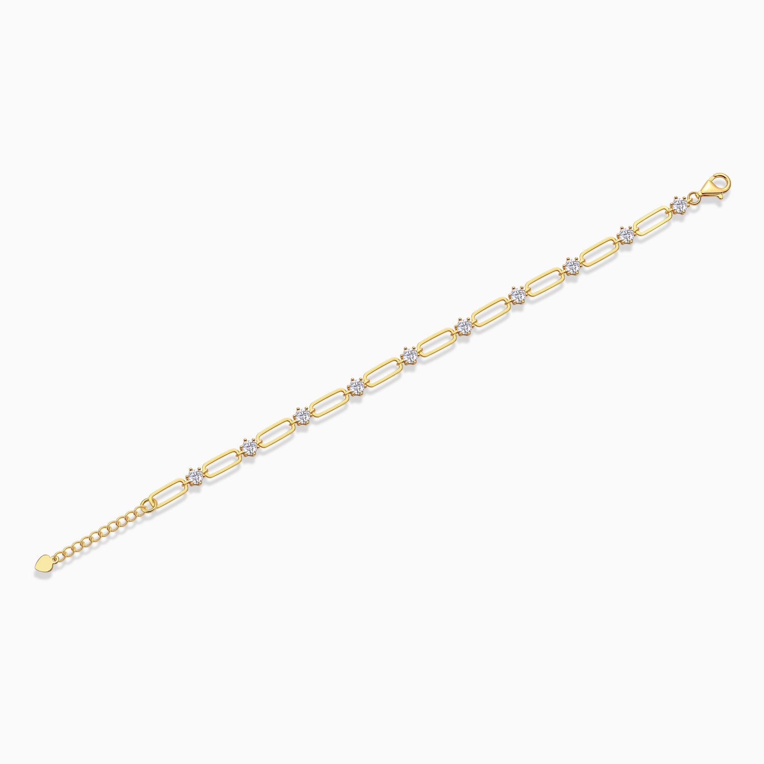 Moissanite Paperclip Chain Armband, Gelbgold-Vermeil, 7,5-Zoll-Länge, Karabinerverschluss