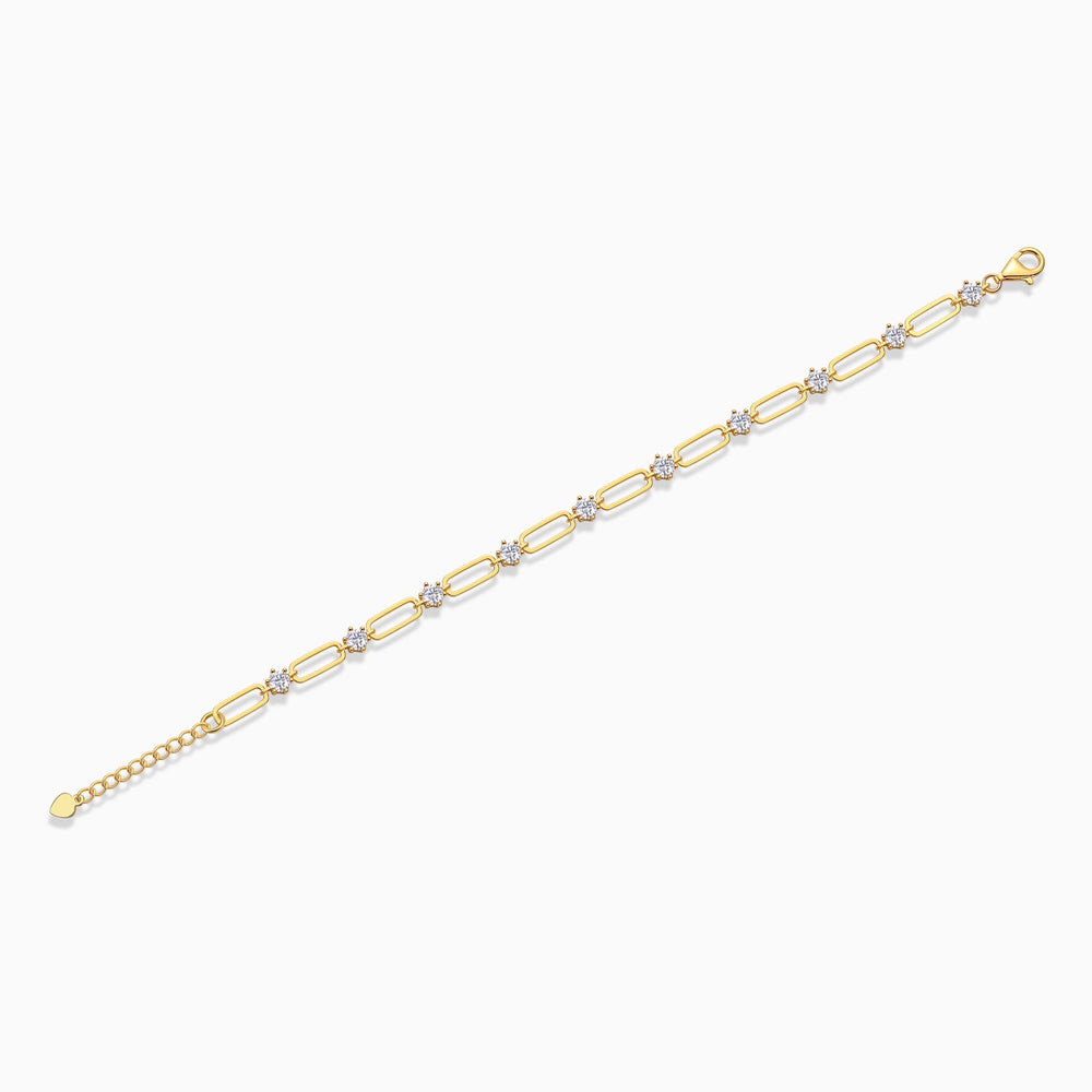 Moissanite Paperclip Chain Armband, Gelbgold-Vermeil, 7,5-Zoll-Länge, Karabinerverschluss