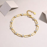 Moissanite Paperclip Chain Armband, Gelbgold-Vermeil, mit Steinen entlang der Glieder