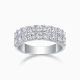 Double-row moissanite half pavé band ring with bright round stones and split-shank design