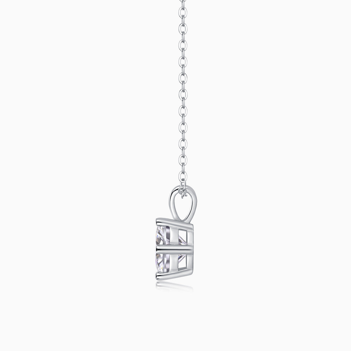 White gold vermeil moissanite pendant with heart bail and crown setting
