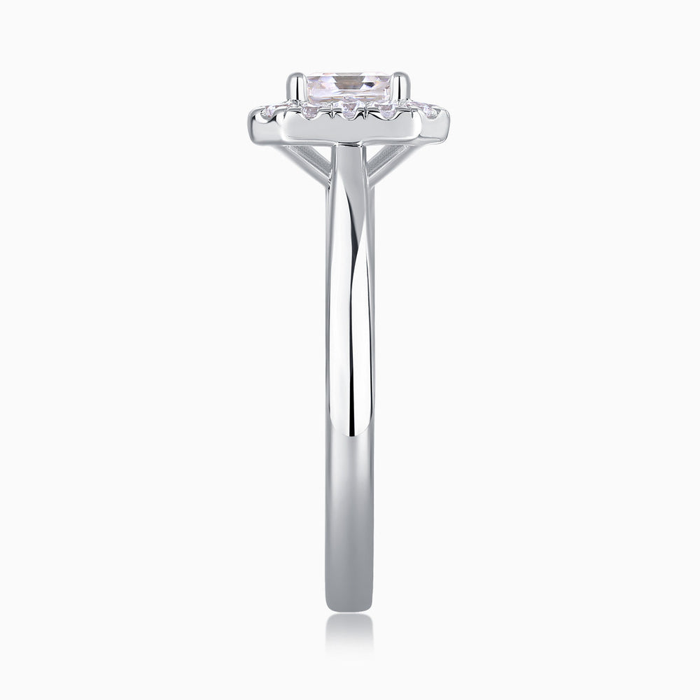 Asscher-cut moissanite engagement ring, square center stone in prong setting