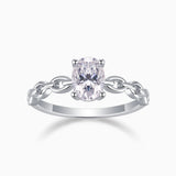 Oval moissanite chain link band ring in white gold vermeil, oval center stone