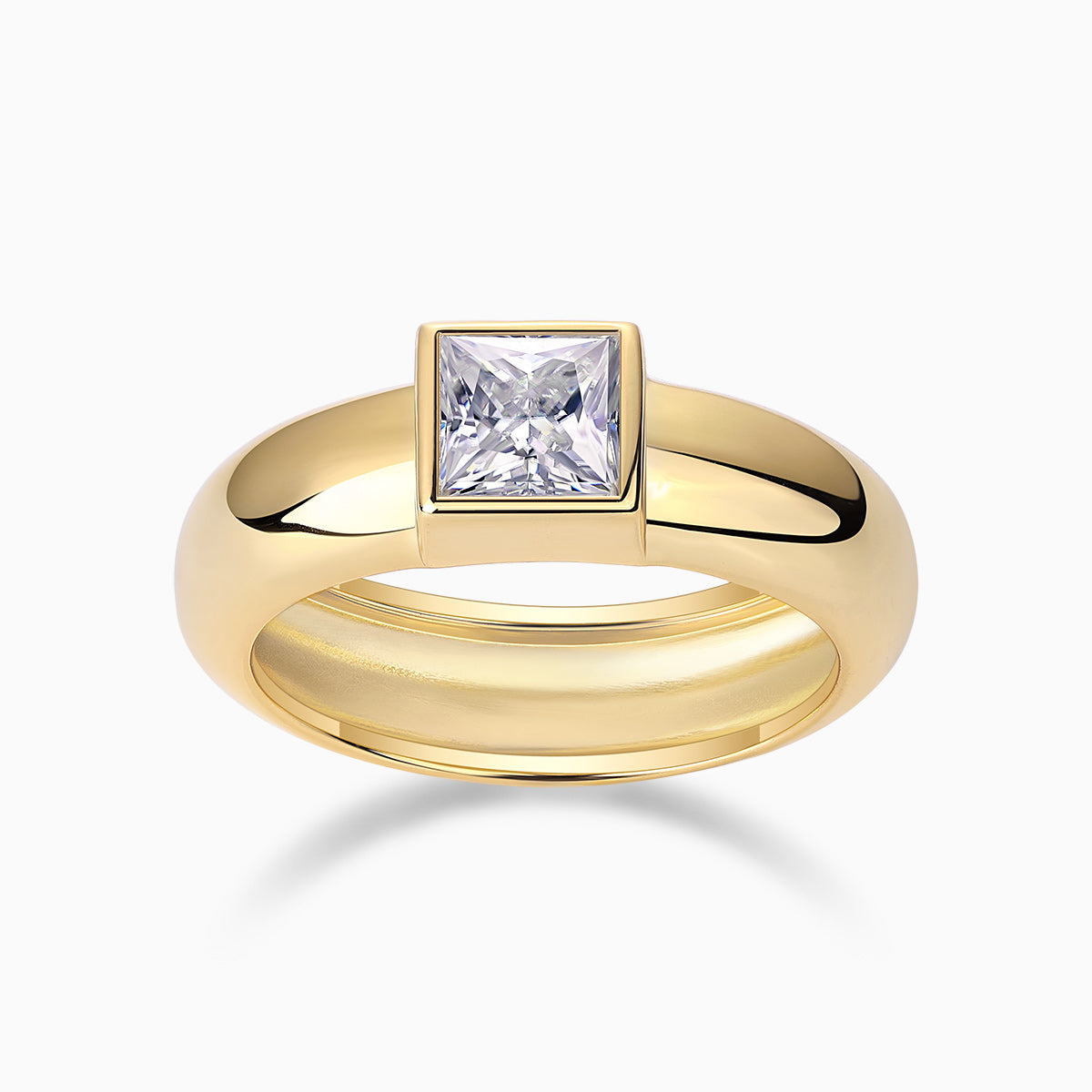 Yellow gold vermeil asscher-cut solitaire moissanite ring with square center stone