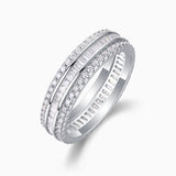 Three-row eternity band, pavé outer rows and baguette-style center stones