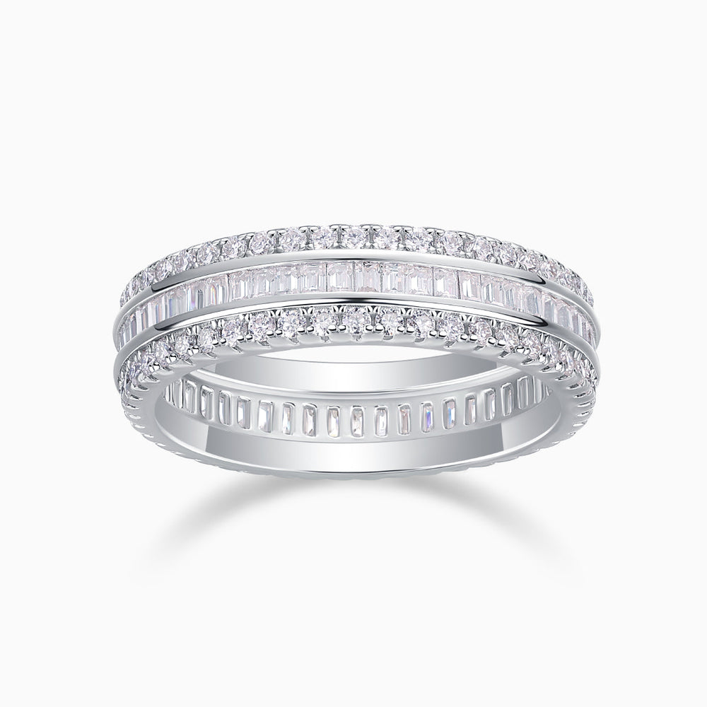 Three-row eternity band with pavé stones, white gold vermeil finish