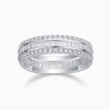 Three-row eternity band with pavé stones, white gold vermeil finish