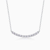 White Gold Vermeil curved bar moissanite smile necklace with sparkling round stones