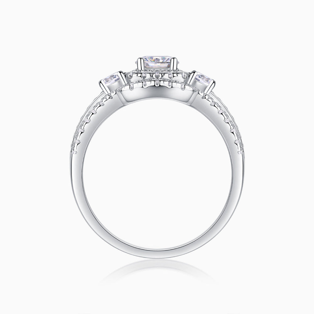 Back view of square halo moissanite ring with pavé setting and prongs