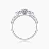 Back view of square halo moissanite ring with pavé setting and prongs