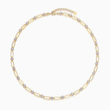 Moissanite station paperclip chain necklace in yellow gold vermeil with oval link stations