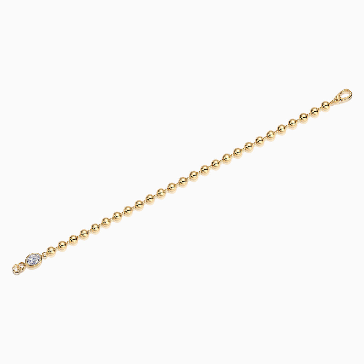 Moissanite Bubble Ball Armband, gelbvergoldete Kugelgliederkette mit rundem Stein