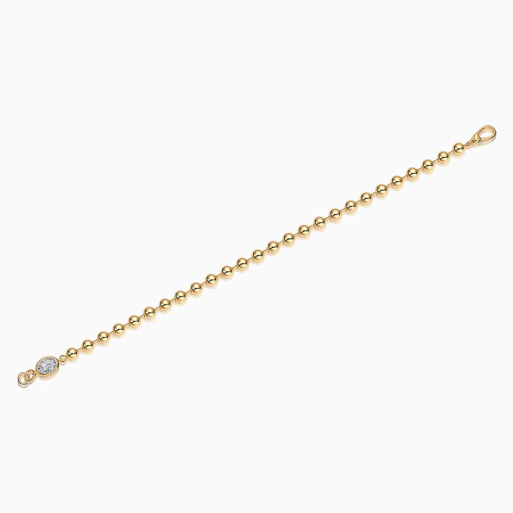 Moissanite Bubble Ball Armband, gelbvergoldete Kugelgliederkette mit rundem Stein