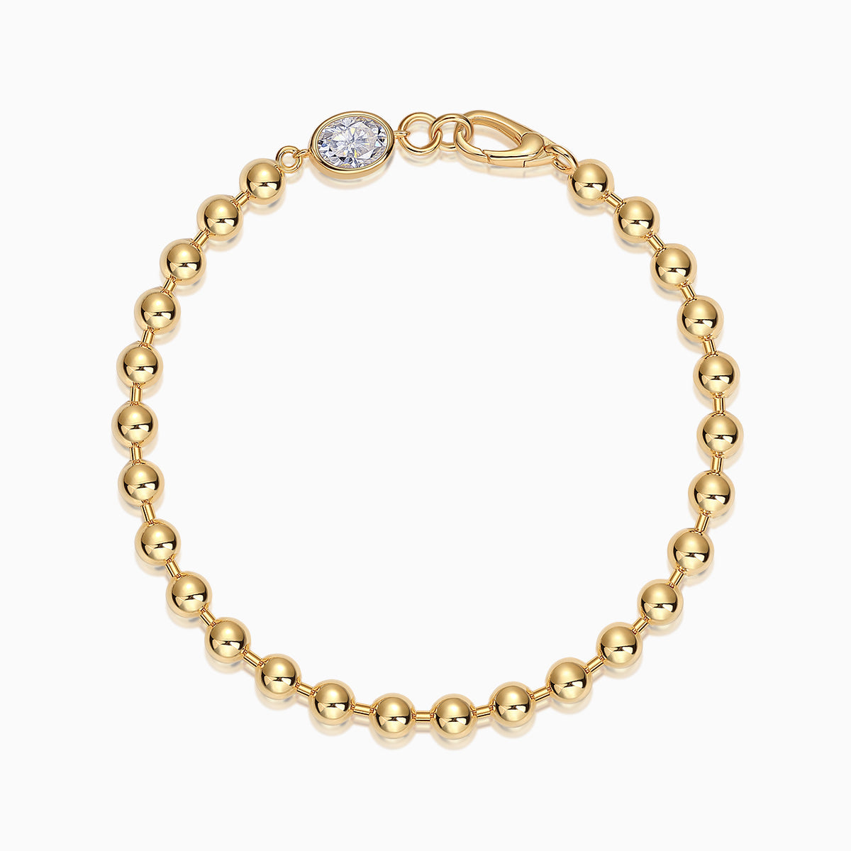 Moissanite Bubble Ball Armband mit runden Kugelgliedern, Fassstein und Federring-Schließe