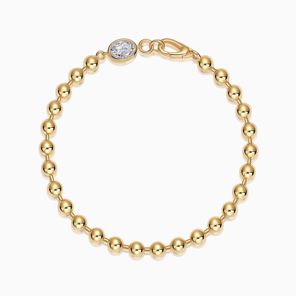 Moissanite Bubble Ball Armband mit runden Kugelgliedern, Fassstein und Federring-Schließe
