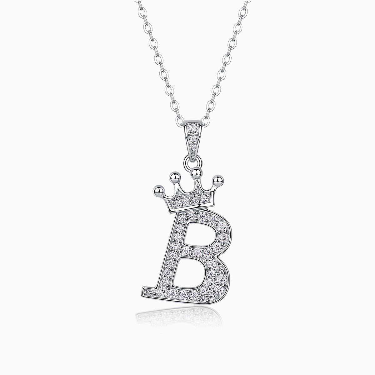 Initialenanhänger B mit Krone und Steinbesatz, an Gliederkette