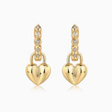 Yellow gold vermeil heart charm drop on beaded huggie hoop with clear stones