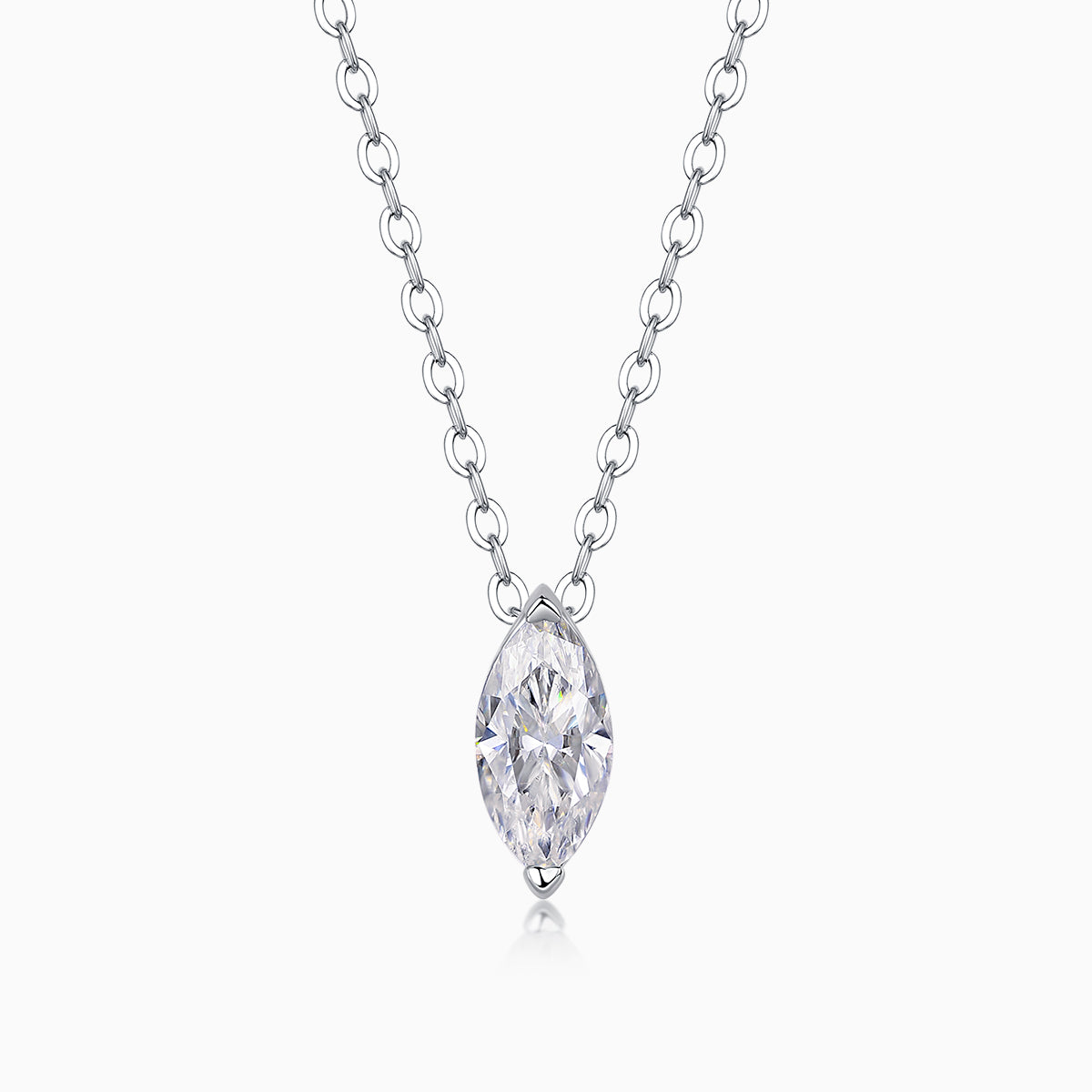 Marquise solitaire moissanite pendant necklace with white gold vermeil chain